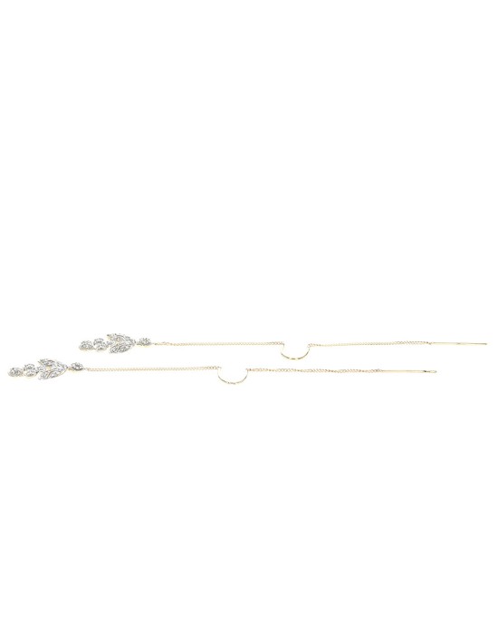 Diamond Floral Motif Threader Earrings in White and Yellow Gold